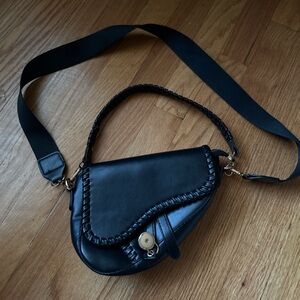 Black Saddle Faux Leather Women's Bag